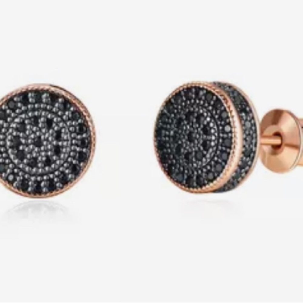 Small Round Black and Gold Stud Earrings for Women - Picture 4 of 5